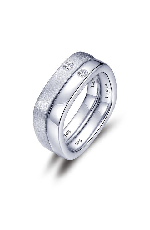 Set of 2 Simulated Diamond Brushed & Polished Band Rings