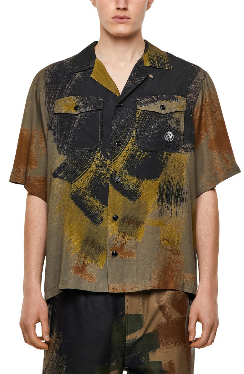 DIESEL<sup>®</sup> S-WOLF-ALL Brushstroke Short Sleeve Button-Up Shirt, Main, color, 