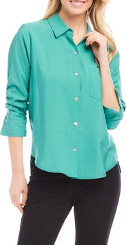 Karen Kane Ruched Sleeve Button-Up Shirt