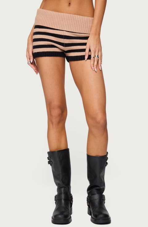 Saphi Stripe Foldover Waist Knit Shorts