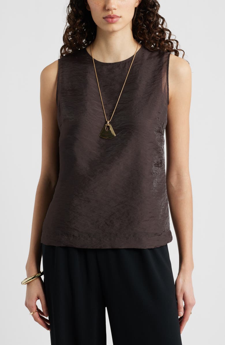 Nordstrom Sleeveless Organza Shell Top, Main, color, Brown Coffee