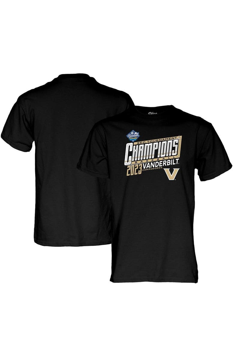 BLUE 84 Black Vanderbilt Commodores 2023 SEC Baseball Conference Tournament Champions Locker Room T-Shirt, Main, color, 