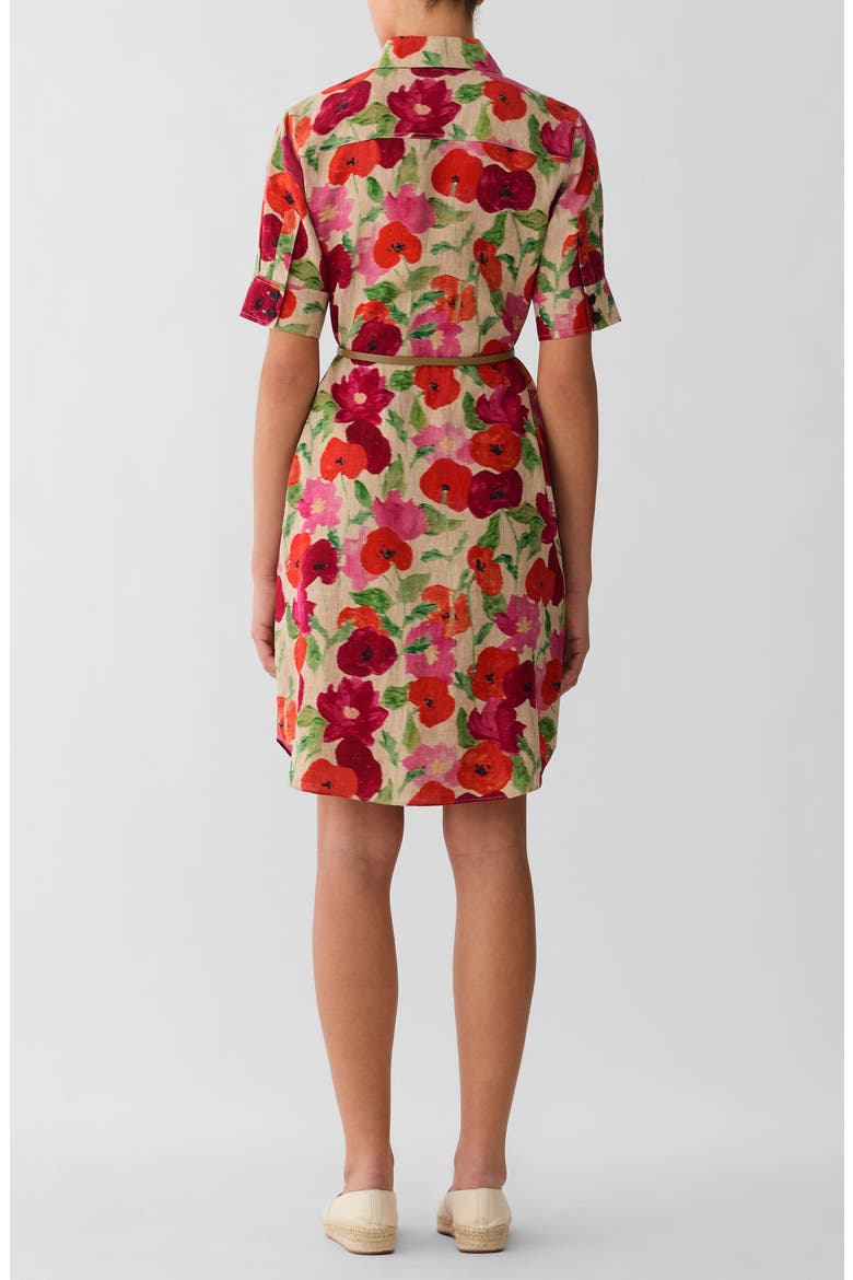 Blossom Print Belted Organic Linen Shirtdress, Alternate, color, CADET KHAKI MULTI
