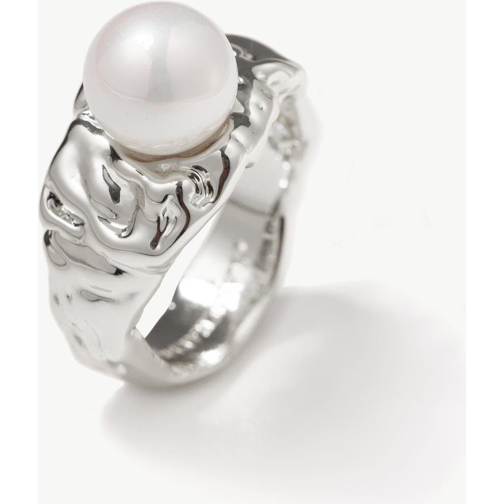 Classicharms Nora Freshwater Pearl Molten Statement Ring In Silver