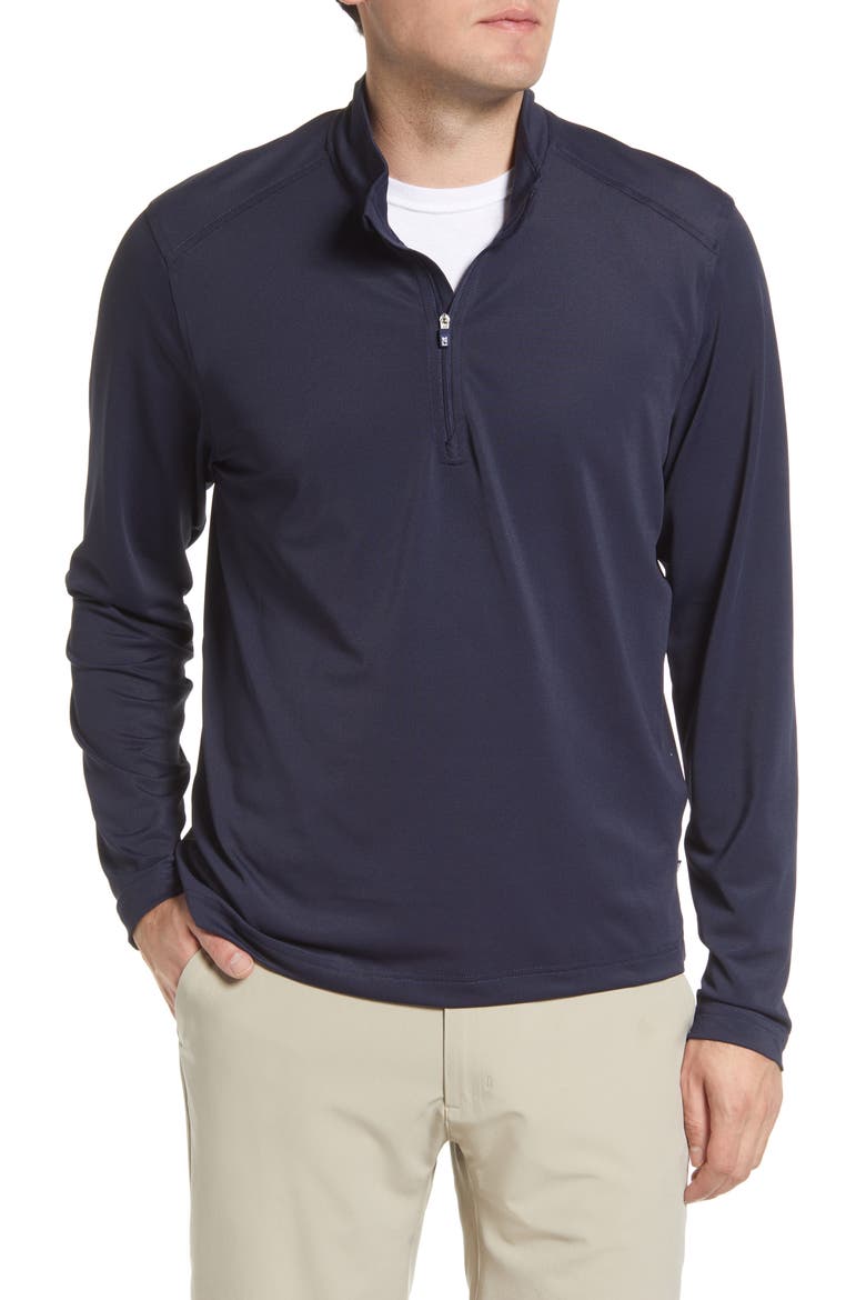 Virtue Piqué Recycled Blend Quarter Zip Pullover, Main, color, NAVY BLUE