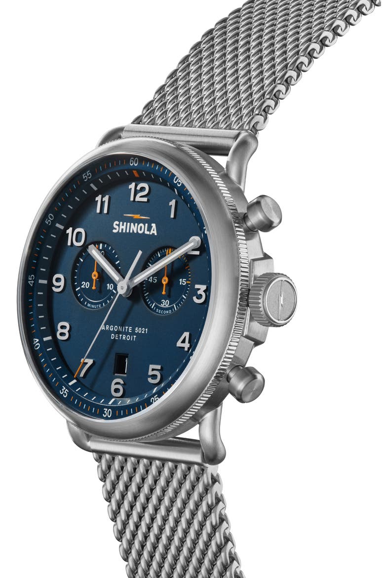 Canfield Model C56 Chronograph Mesh Strap Watch, 43mm, Alternate, color, BLUE