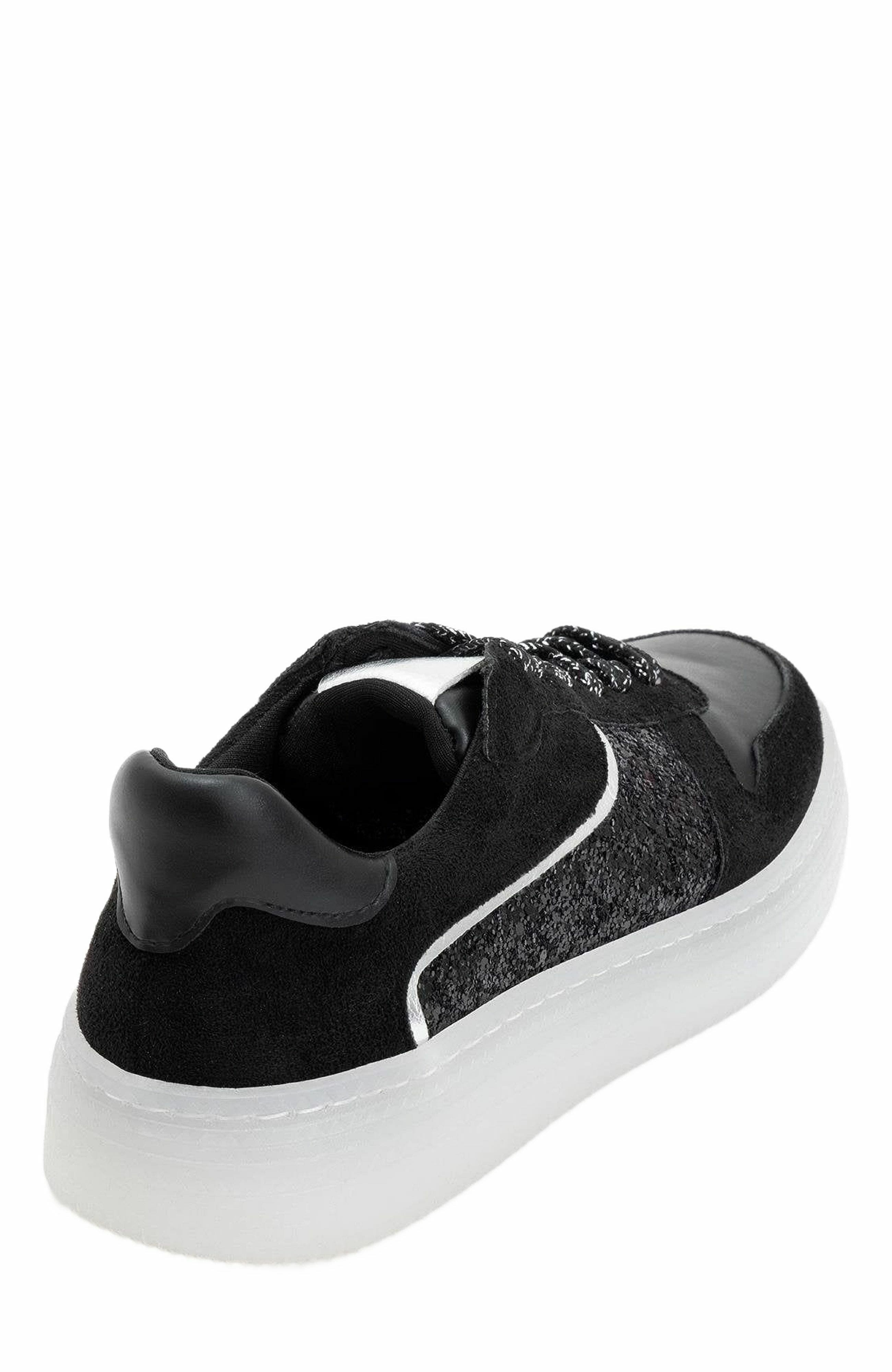 Forever & Always Shoes Felipe Glitter Leather Sneakers, Alternate, color, Black Leather