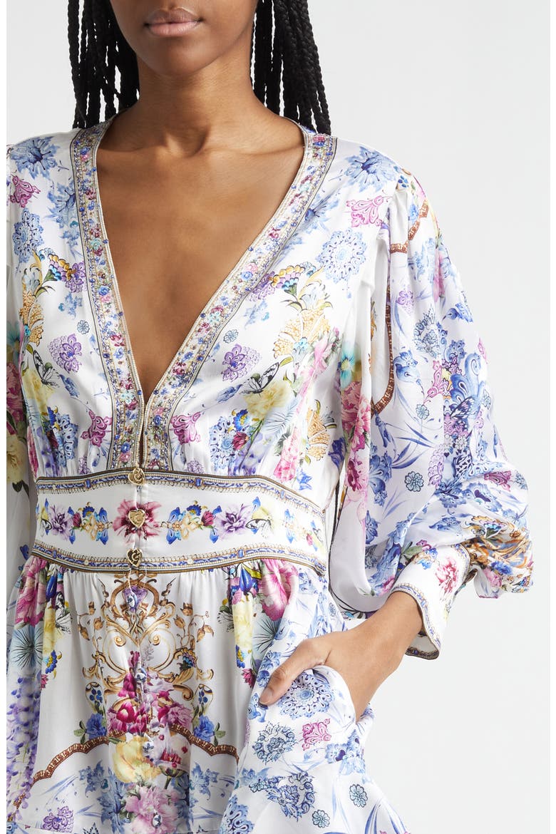 Floral Long Sleeve Silk Tiered Dress, Alternate, color, ALL ABOUT THAT LACE