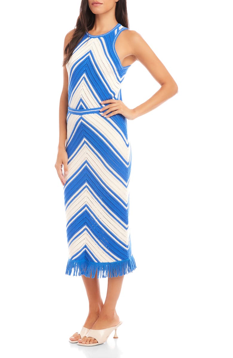 FIFTEEN TWENTY Amber Fringe Crochet Midi Skirt, Alternate, color, Blue