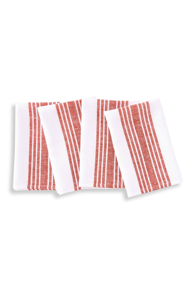 Linen Dinner Napkins Set of 4, 20 x 20" - Farmhouse, Main, color, Red and White