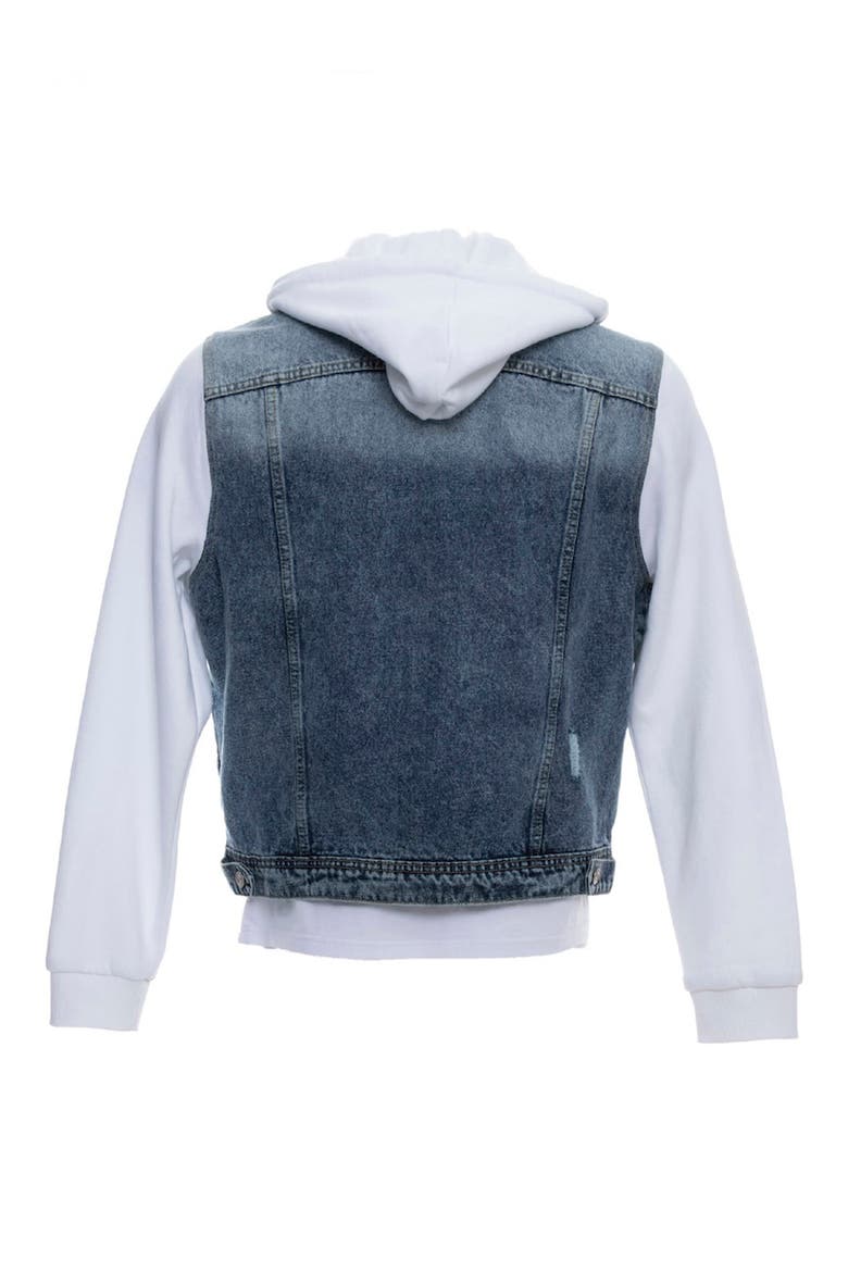 Denim Mixed Media Pullover Hoodie, Alternate, color, MEDIUM WASH