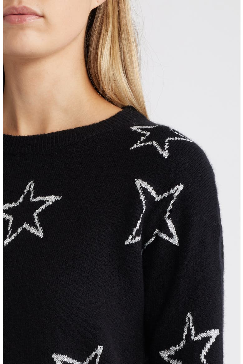 Star Jacquard Sweater, Alternate, color, BLACK- SILVER SKETCHED STAR