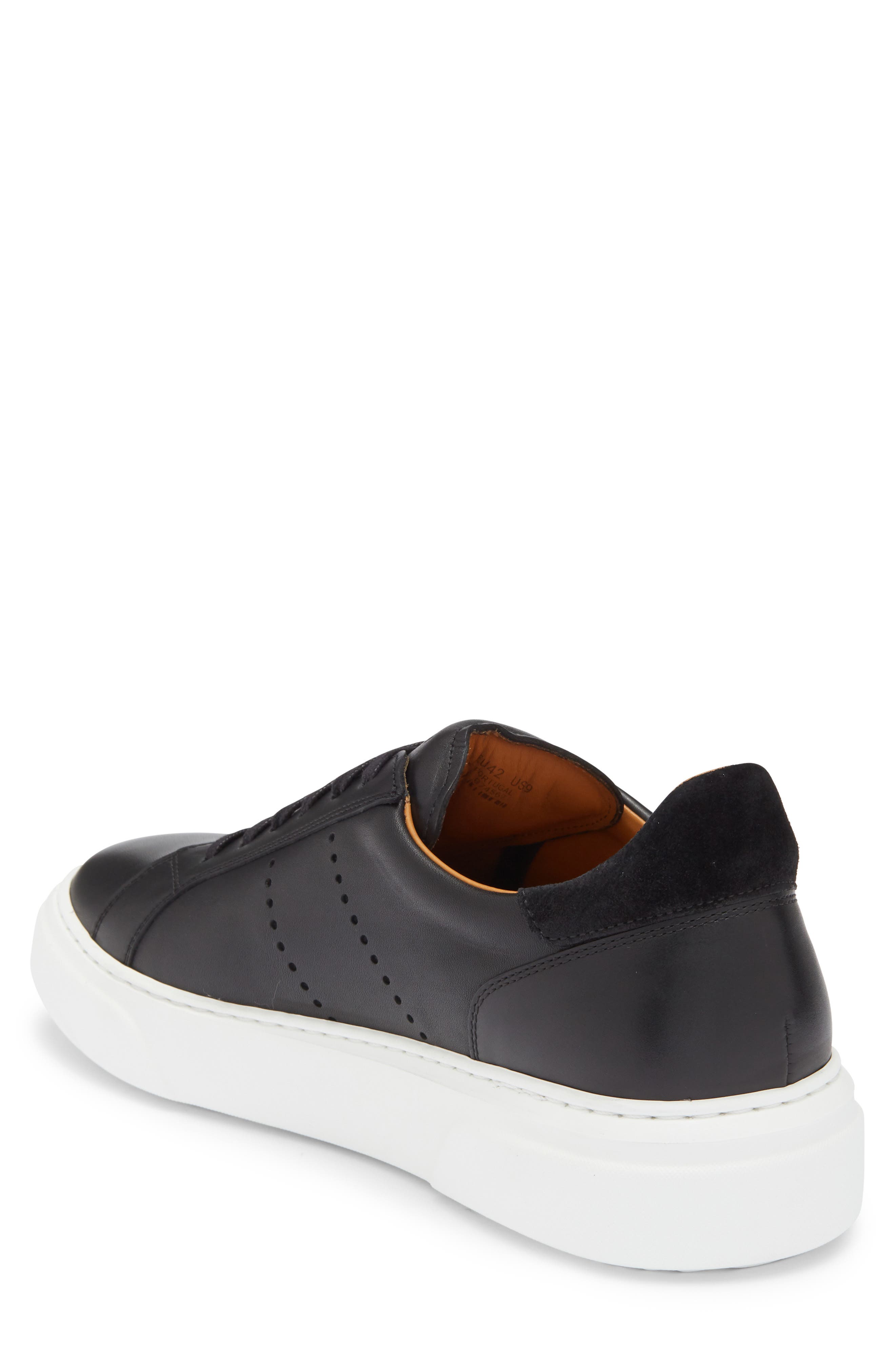 Magnanni Muro Leather Sneaker, Alternate, color, Black / Black Suede