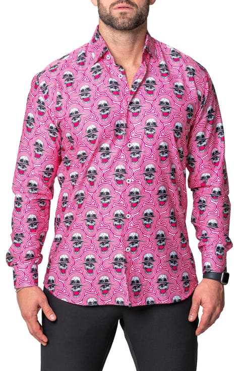 Fibonacci Skull Sonic Regular Fit Cotton Blend Button-Up Shirt