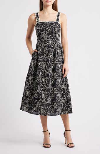 Floral Embroidered Cotton Midi Dress