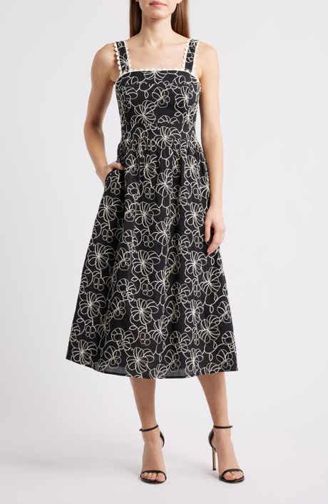 Floral Embroidered Cotton Midi Dress
