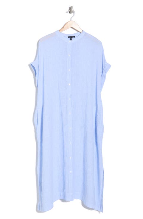 Short Sleeve Organic Linen Shirtdress (Plus)