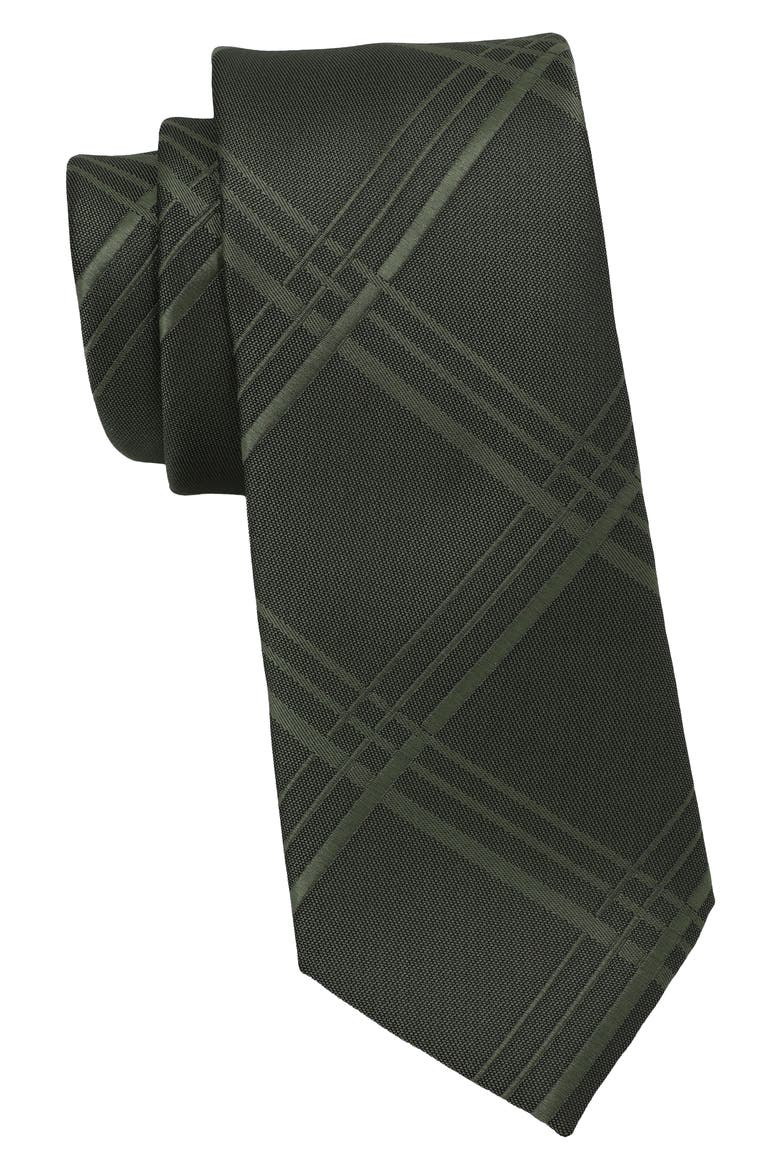 Tonal Plaid Tie, Main, color, BLACK/ OLIVE