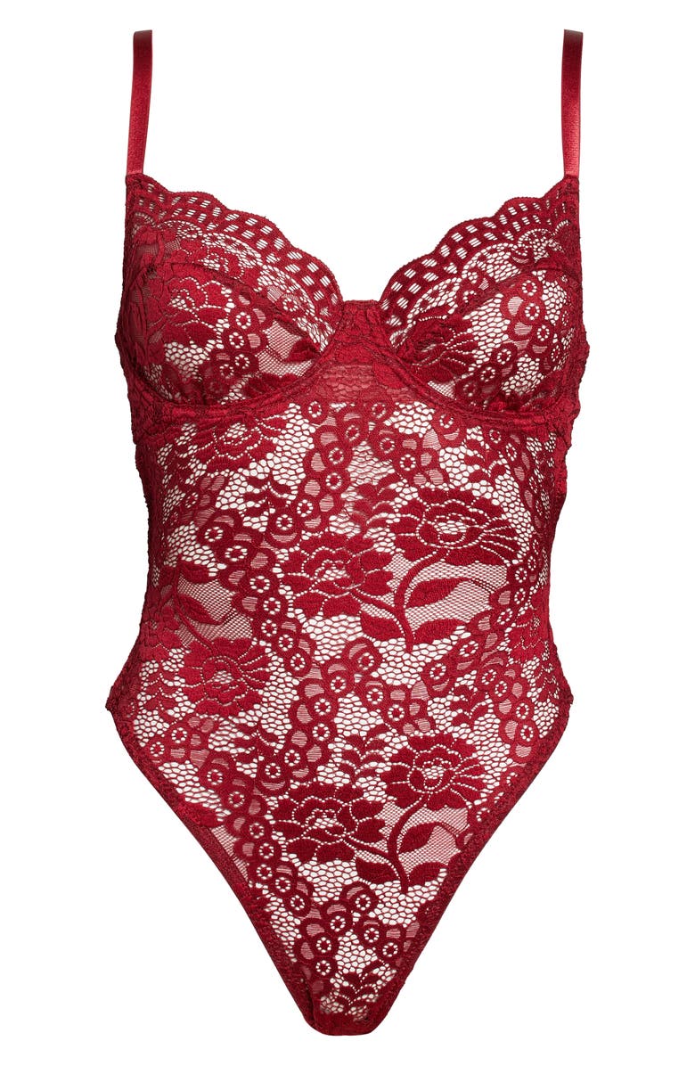 Coquette Floral Lace Underwire Teddy, Alternate, color, Ruby