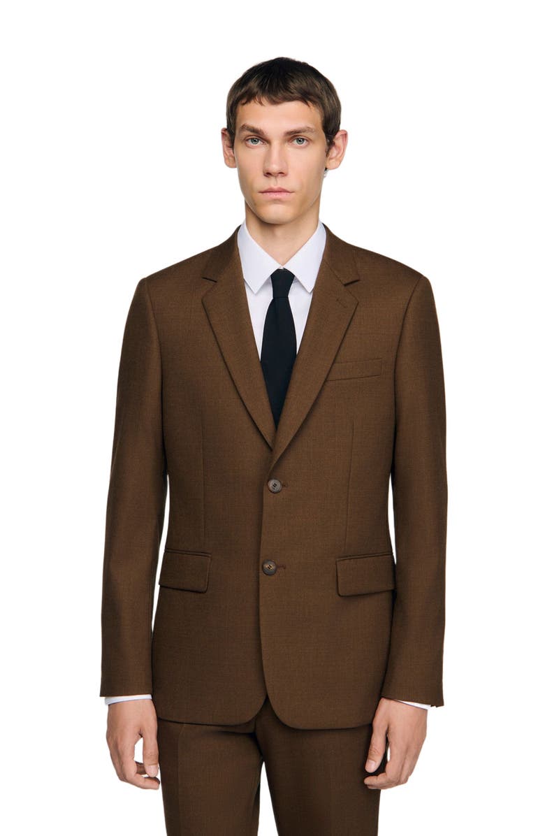 SANDRO Tailored Virgin Wool Jacket, Alternate, color, Tobacco Brown