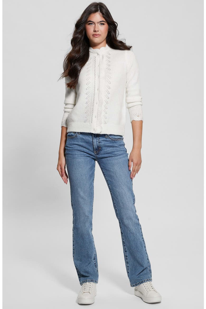 Macie Pointelle Detail Cardigan, Alternate, color, DOVE WHITE