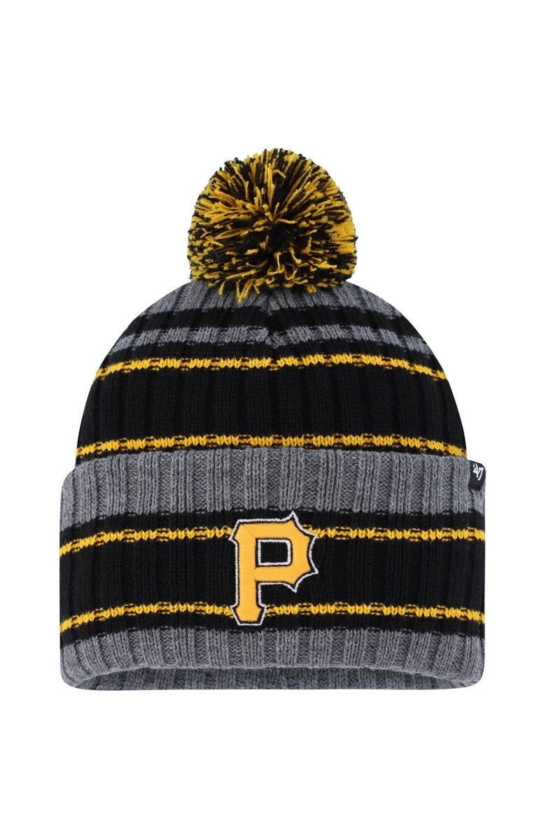 '47 Men's '47 Gray/Black Pittsburgh Pirates Rexford Cuffed Knit Hat with Pom, Main, color,