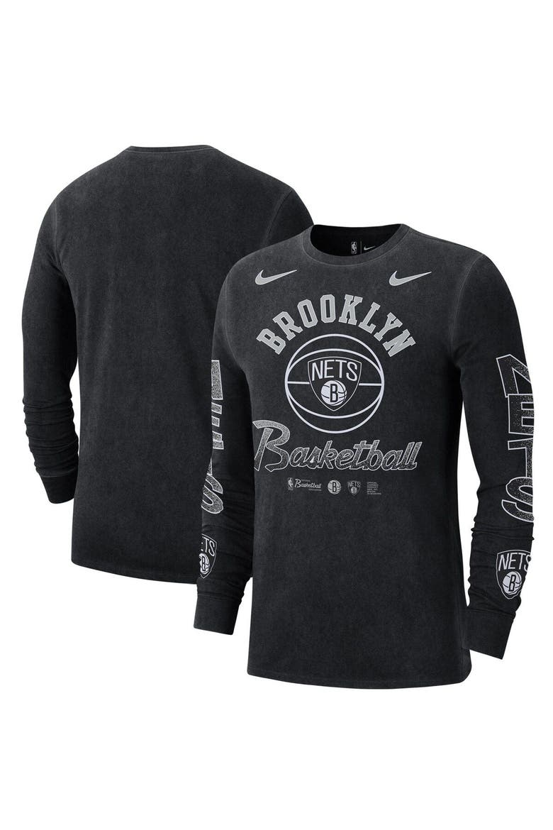 Men's Nike Black Brooklyn Nets Courtside Retro Elevated Long Sleeve T-Shirt, Main, color, Black