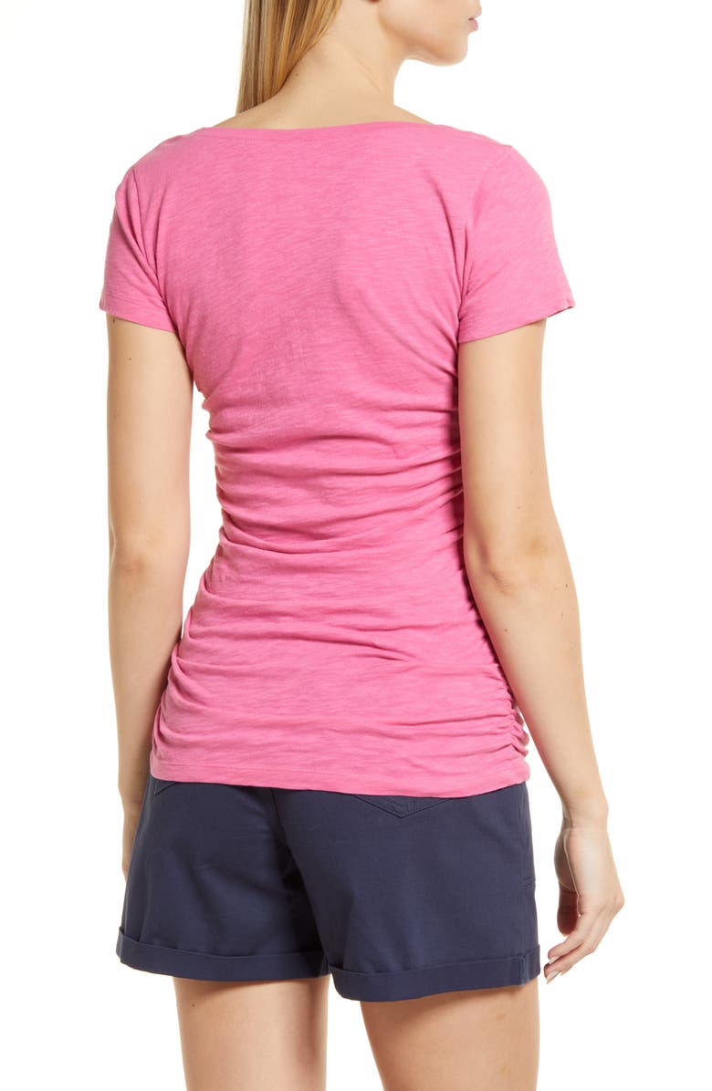 Caslon<sup>®</sup> Shirred V-Neck Tee, Alternate, color, Pink Ibis