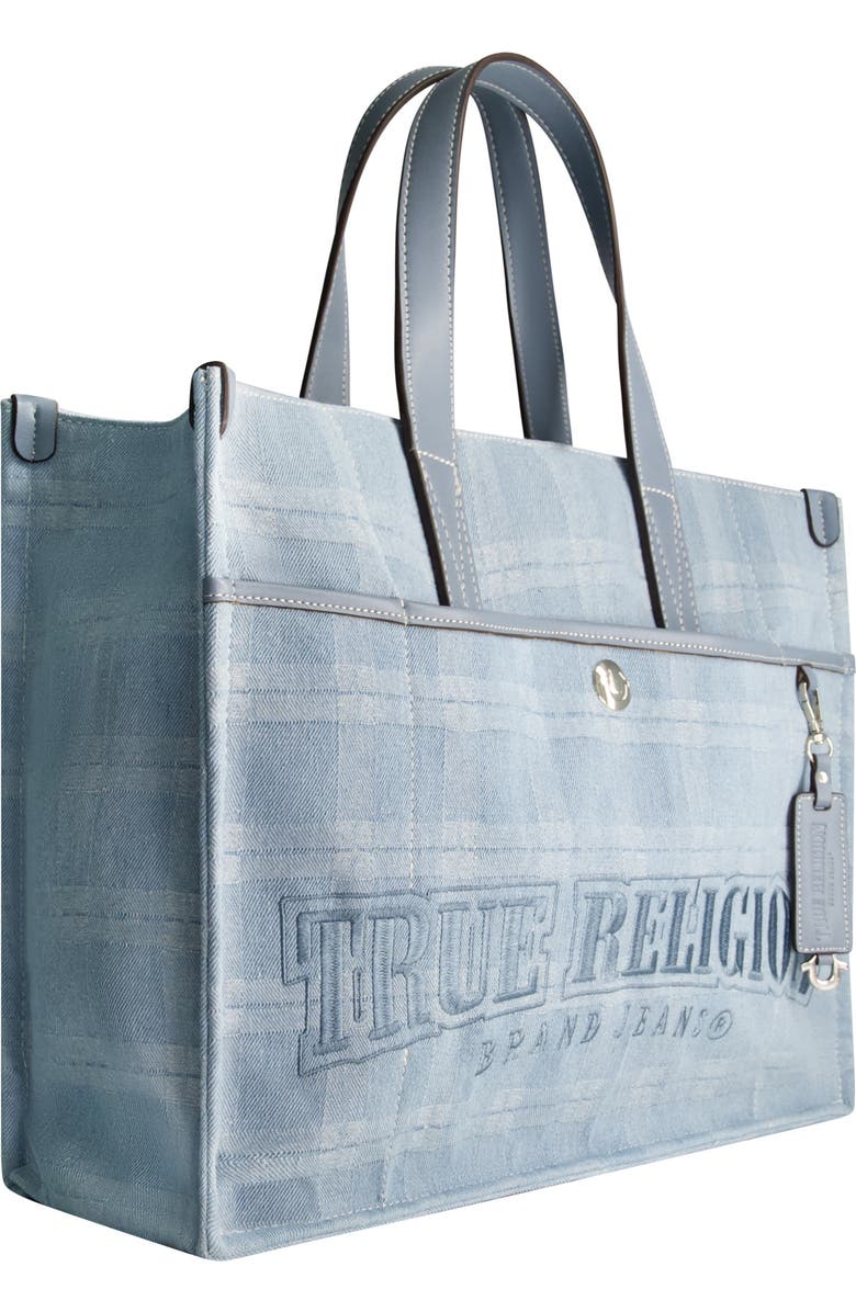 True Religion Stripe Denim City Tote, Alternate, color,