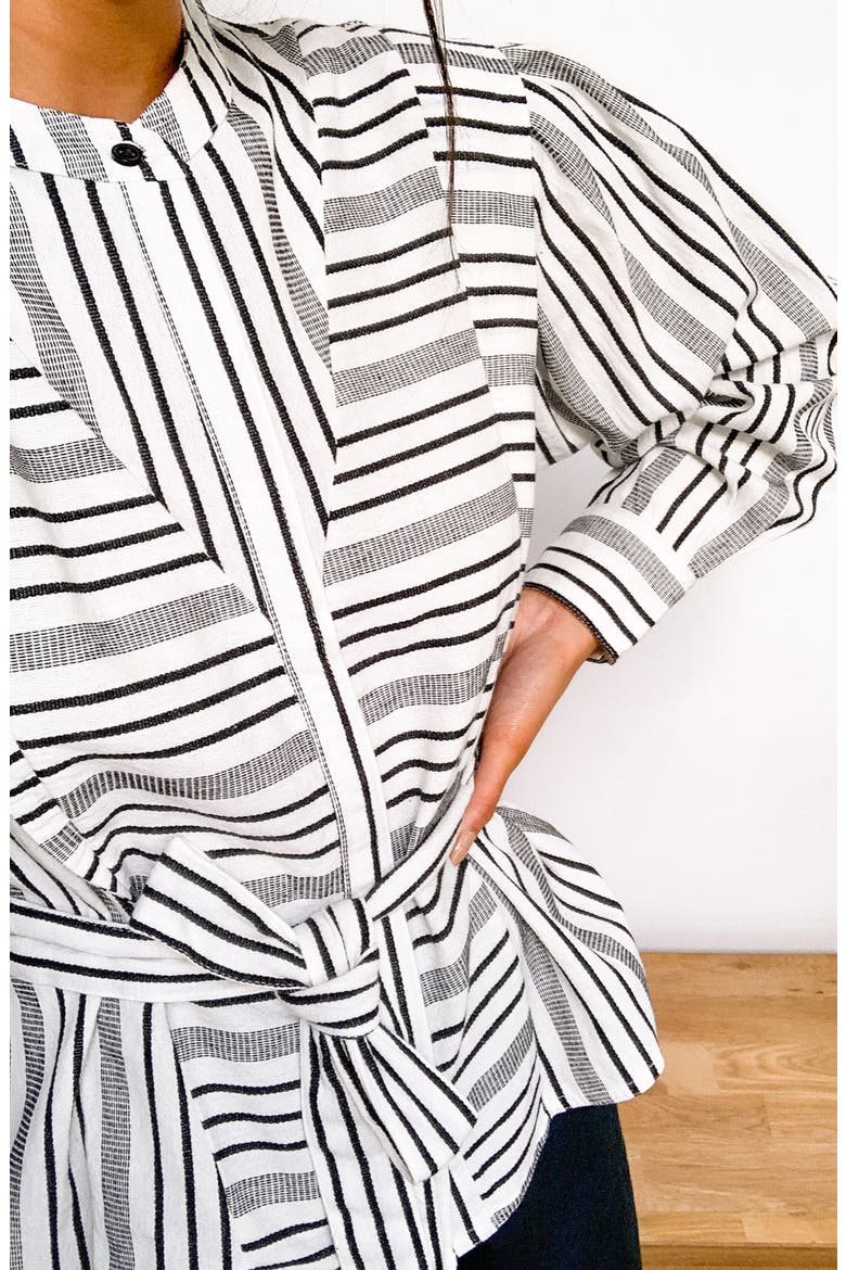 La Mono Stripe Long Sleeve Cotton Shirt, Alternate, color, BLACK