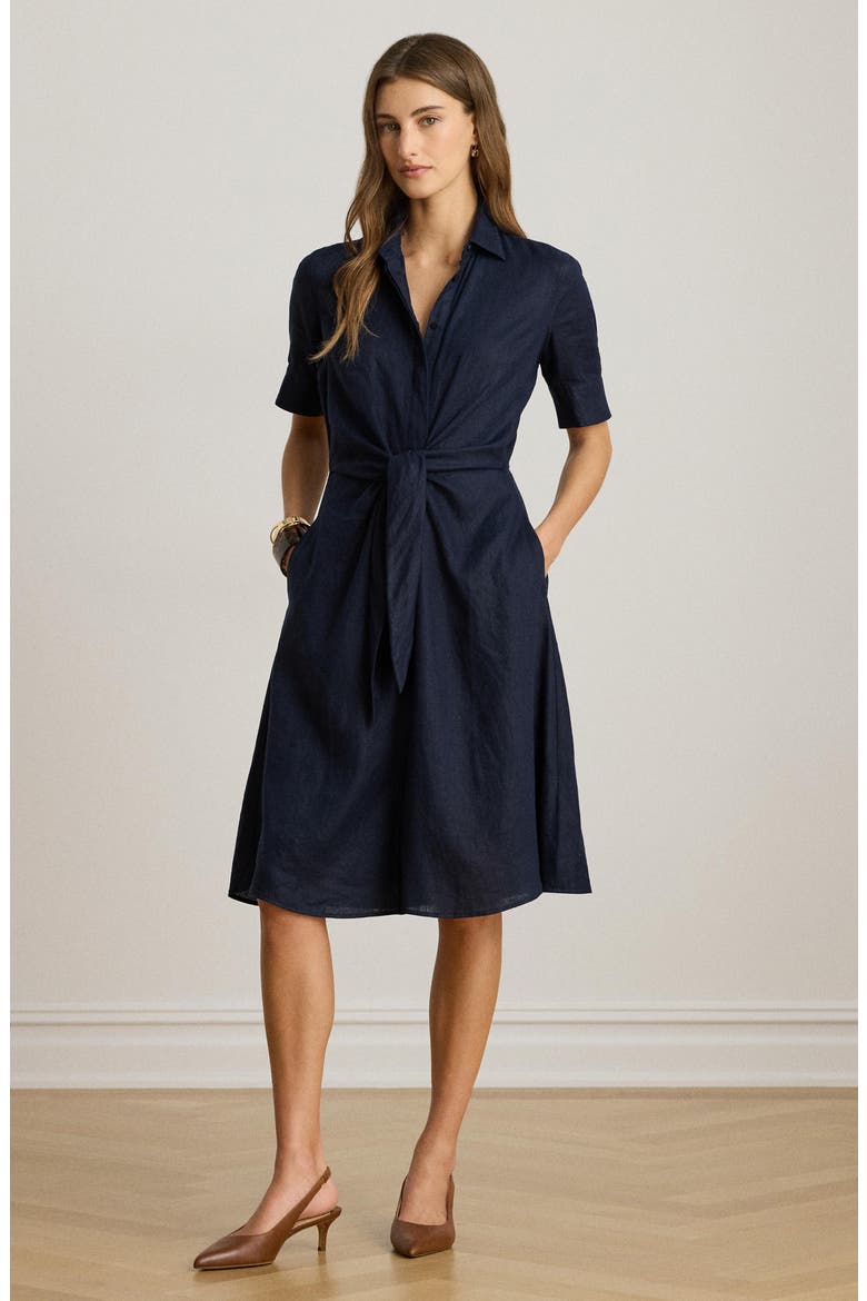 Wakana Linen Shirtdress, Alternate, color, LAUREN NAV