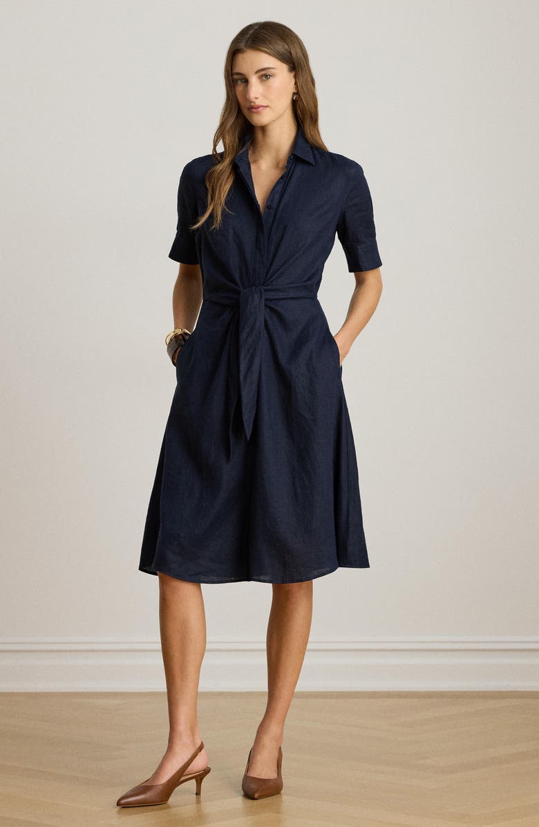 Lauren Ralph Lauren Wakana Linen Shirtdress, Alternate, color, Lauren Navy