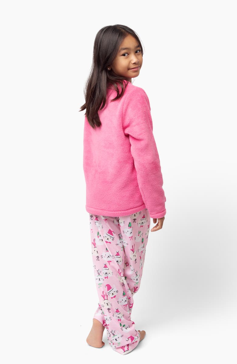 Munki Munki Kids' Holiday Cats Plush Pajamas, Alternate, color, Pink