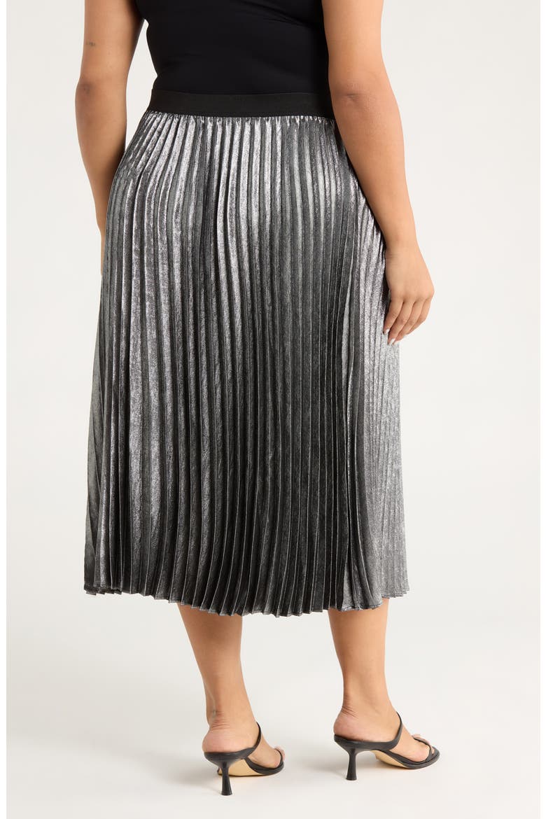 Pleated Metallic Midi Skirt, Alternate, color, SILVER