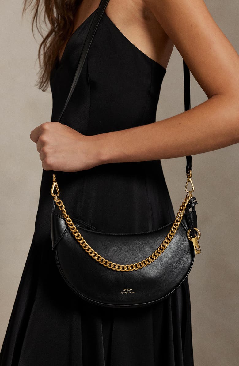 Polo Ralph Lauren Mini Polo ID Chain Leather Crossbody Bag, Alternate, color, Black