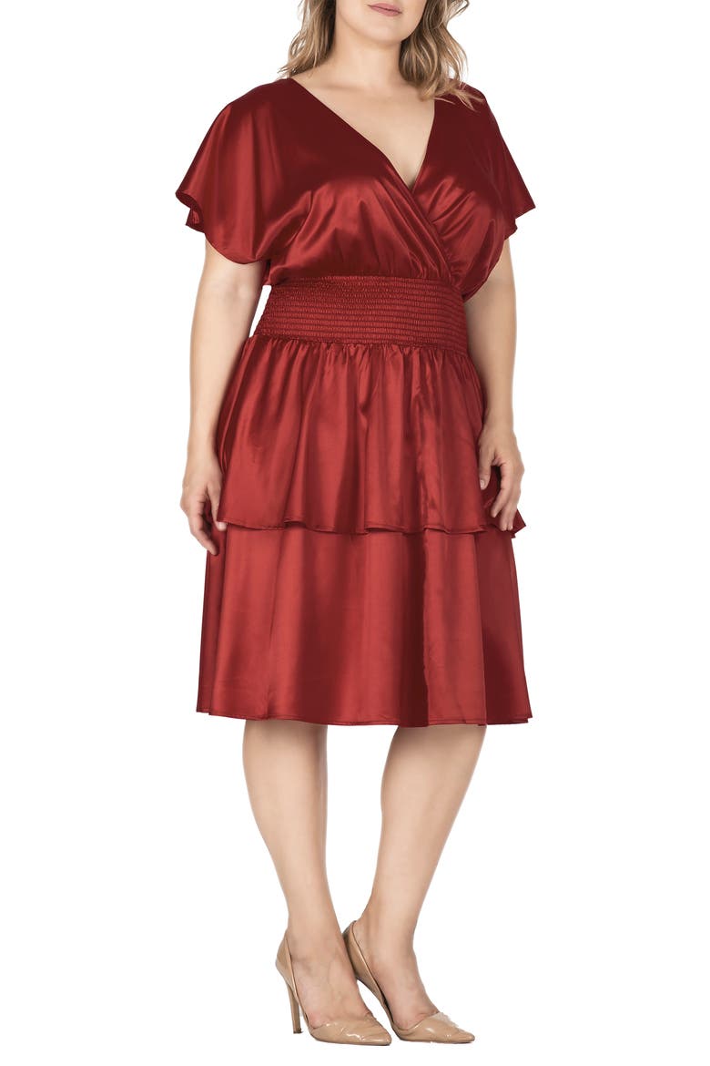 Tiered Satin Dress, Alternate, color, RED