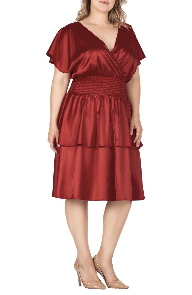 Standards & Practices Tiered Satin Dress, Alternate, color, Red