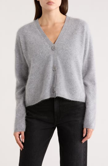 Nordstrom Brushed Cashmere V-neck Cardigan In Gray