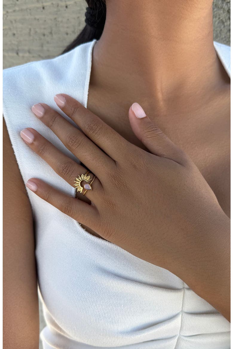 Set of 2 18K Gold Plated Synthetic Opal & Sunrise Rings, Alternate, color, GOLD