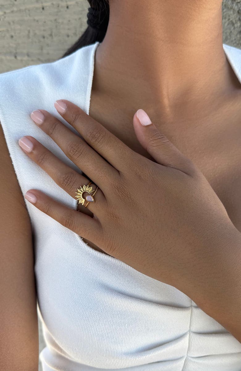 Adornia Set of 2 18K Gold Plated Synthetic Opal & Sunrise Rings, Alternate, color, Gold