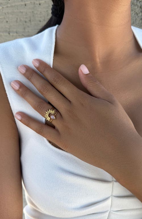Adornia Tarnish Resistant 18k Gold Plated Opal Sunrise Ring Set In Gold
