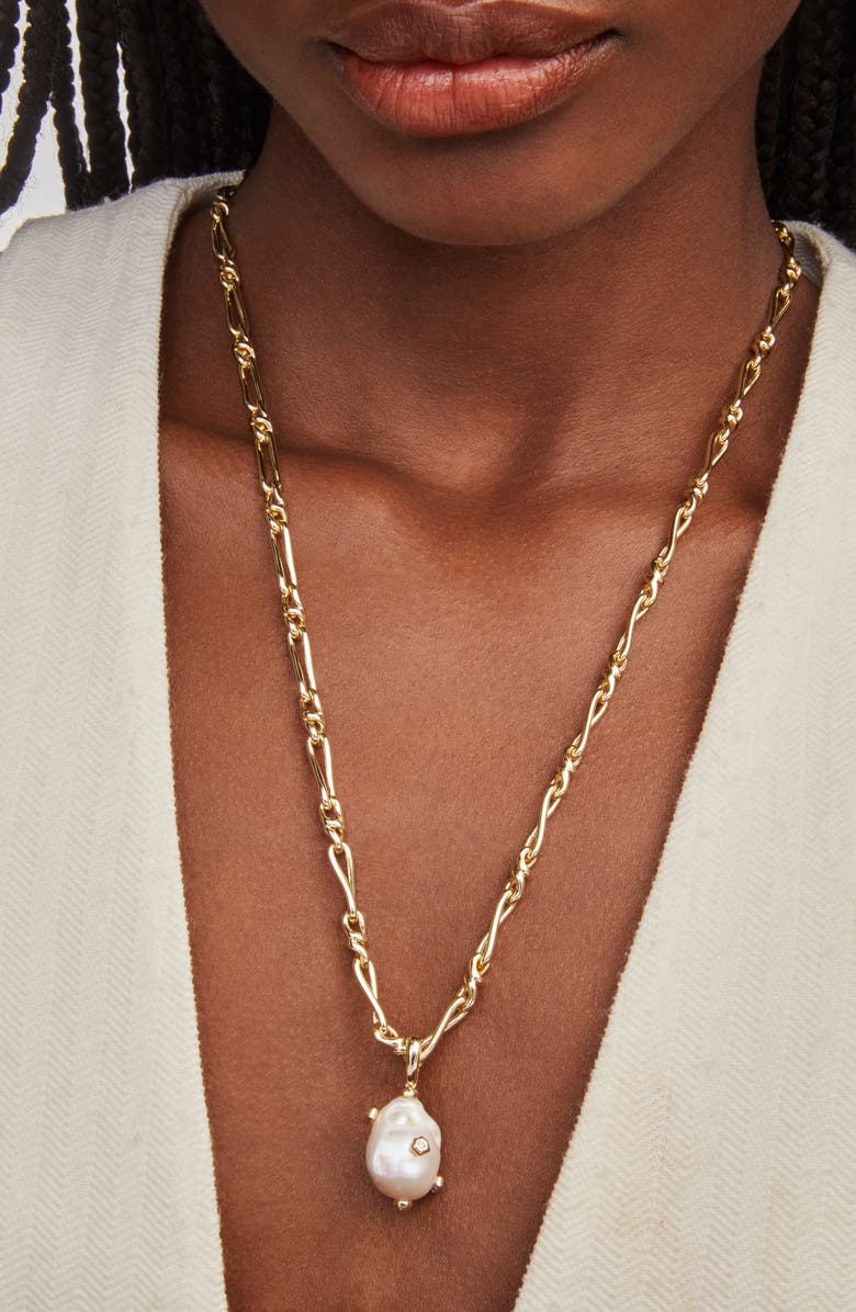 Kendra Scott Melody Freshwater Pearl Pendant Chain Necklace, Alternate, color, Gold White Pearl