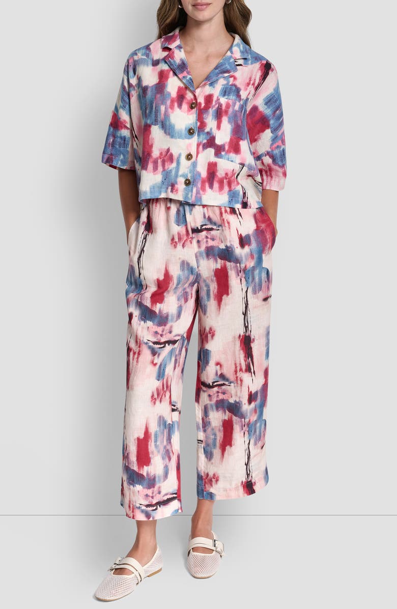 DKNY Convertible Collar Linen Button-Up Shirt, Alternate, color, Urban Bloom