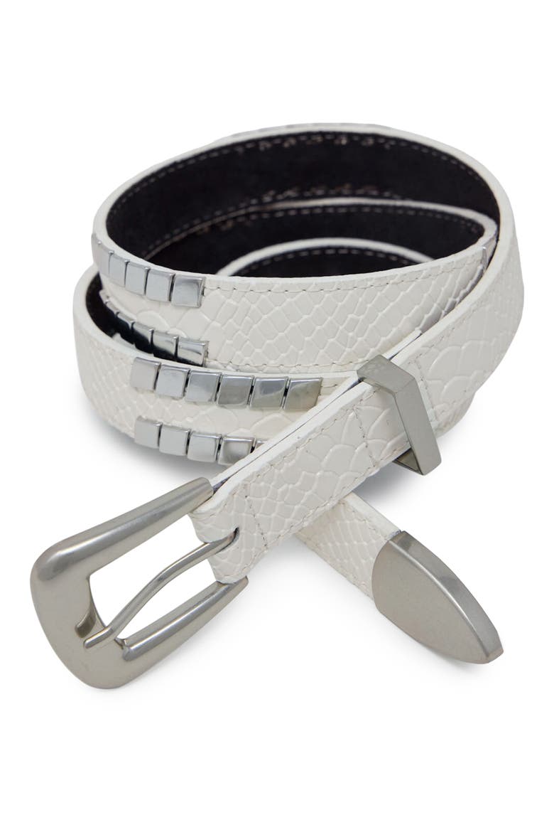 Embossed Scale Leather Belt, Main, color, OFF WHITE