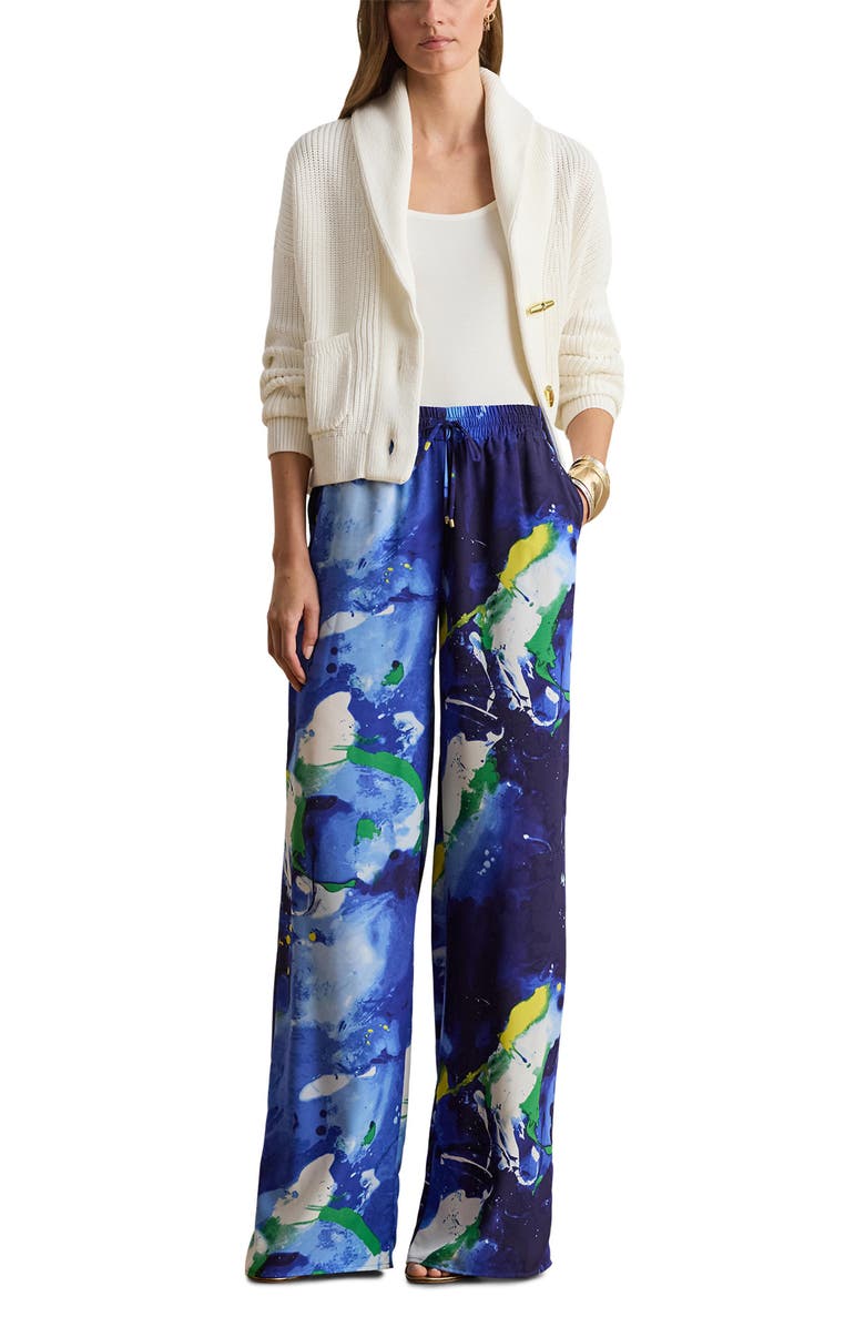 Lauren Ralph Lauren Abstract Print Wide Leg Pull-On Pants, Alternate, color, Blue/ Multi