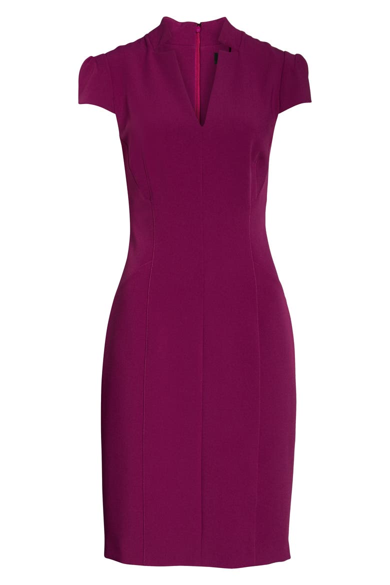 Star Neck Cap Sleeve Stretch Crepe Sheath Dress, Alternate, color, FUCHSIA