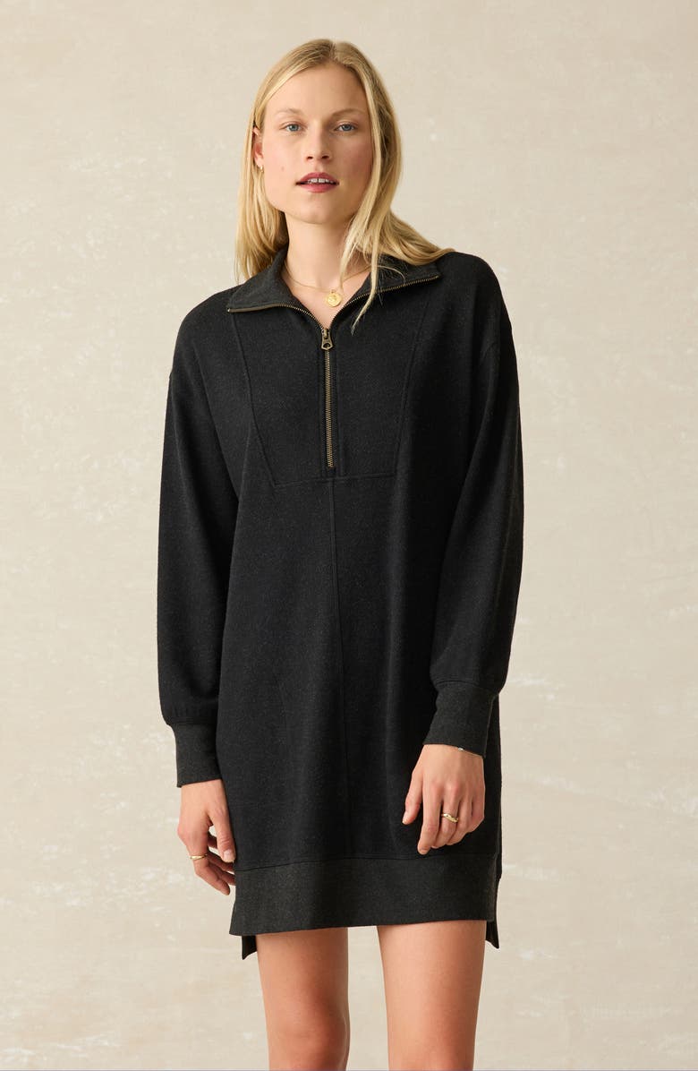 Faherty Legent Quarter Zip Long Sleeve Minidress, Alternate, color, Heathered Black Twill