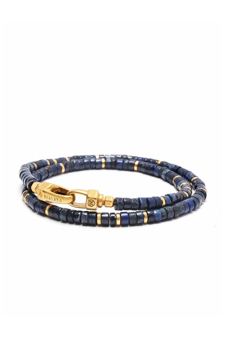 Lapis Heishi Lock Wrap Bracelet, Main, color, Blue Lapis