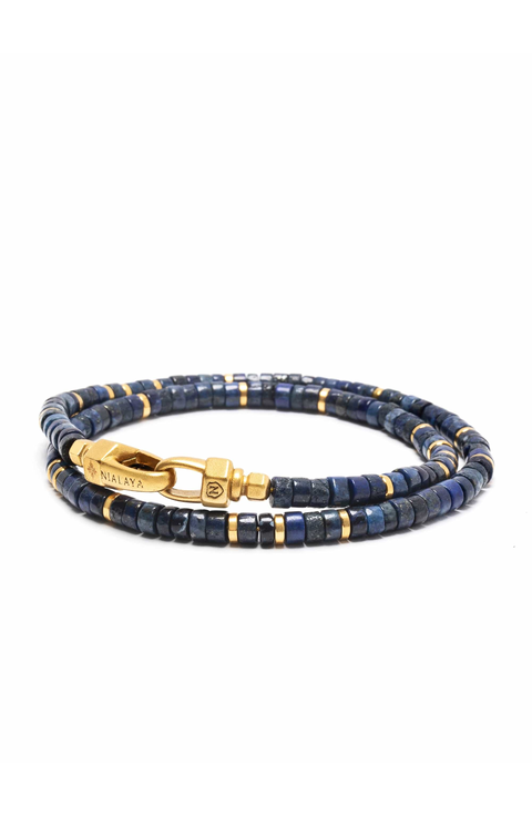 Lapis Heishi Lock Wrap Bracelet
