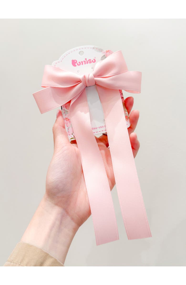 Puttisu Classic Long Ribbon Bow Clip, Alternate, color, Blush Pink